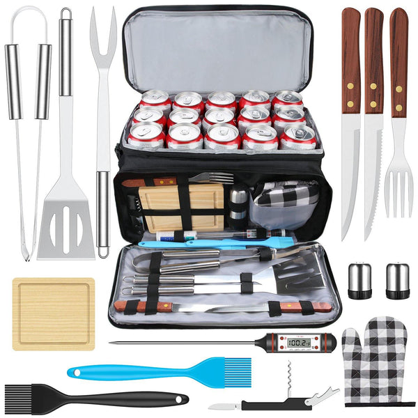 BBQ Grill Utensils Set for Camping/Backyard, Stainless Steel Grill Tools  Grilling Accessories, Thermometer for Men