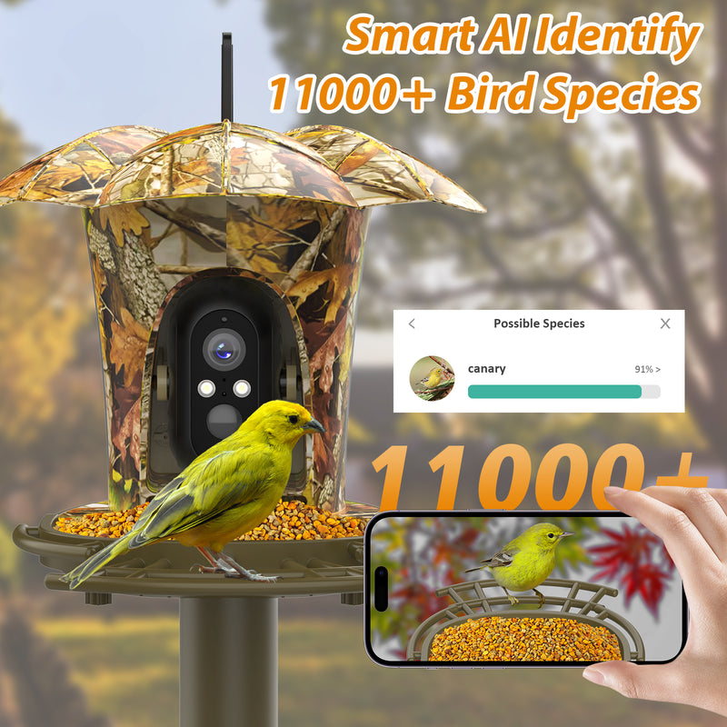 Smart Bird Feeder Camera, 1080P HD, 11000+ Bird Species Camera Auto Capture, 6W Solar Panel Bird Species, Bird House with 64G Card for Bird Lover