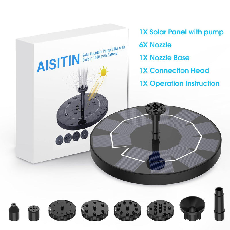 3.0W Solar Fountain Pump ( 1200mAh Battery 7.9 inch ) - Aisitin Online