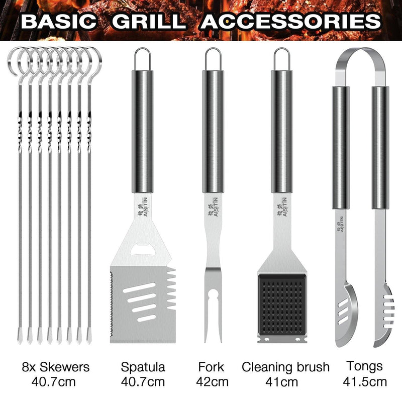 Birald Grill Set BBQ Tools Grilling Tools Set Gifts for Men, 34PCS  Stainless Steel Grill Accessories with Aluminum Case,Thermometer, Grill  Mats for