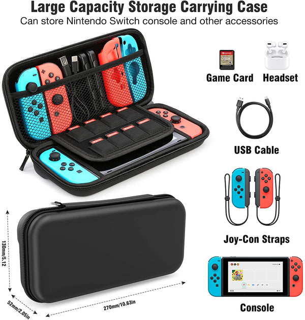 HEYSTOP Switch Case Compatible with Nintendo Switch, 9 in 1 Accessories kit with Carrying Case, Dockable Protective Case, HD Screen Protector and 6pcs Thumb Grips Caps