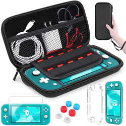 Carrying Case Compatible with Nintendo Lite Mini Cover Case Tempered Glass Screen Protector Games Card 6 Thumb Grip Caps Compatible with Nintendo Switch Lite Accessories Kit