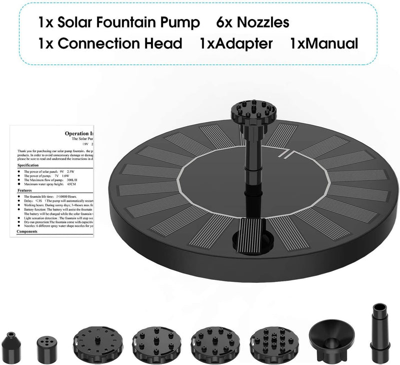 2.5W Solar Fountain Pump ( 1200mAh Battery , 7.48 inch ) - Aisitin Online