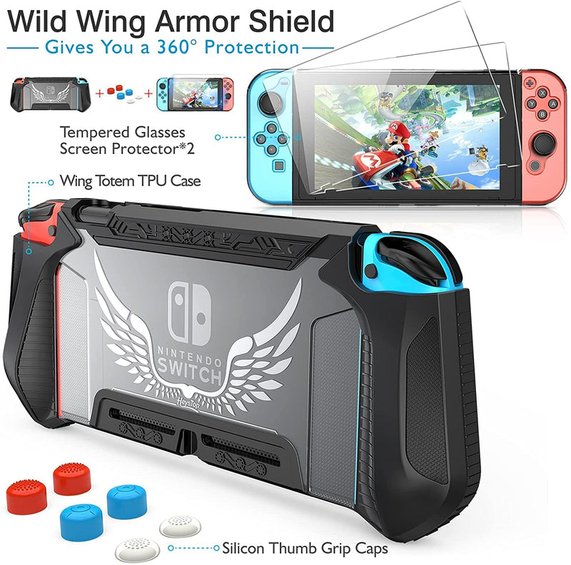 HEYSTOP Compatible with Nintendo Switch Case 25 in 1 Switch Accessories Gift Kit Protective Case Screen Protector Thumb Grip Cap Joycon Charger Wheel Grip TPU Case PlayStand Game Card Box Epic Pack