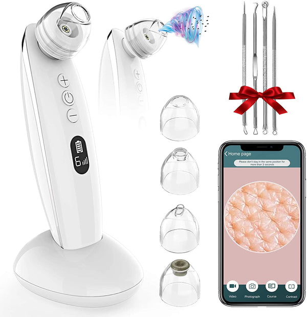 Blackhead Remover Vacuum, VITCOCO 5MP Visible Electric Blackhead Suction Tool, 6 Modes & 4 Replaceable Suction Probes, LED Display, USB Rechargeable Blackhead Extractor Tool