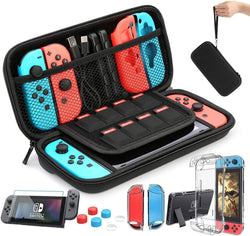 HEYSTOP Switch Case Compatible with Nintendo Switch, 9 in 1 Accessories kit with Carrying Case, Dockable Protective Case, HD Screen Protector and 6pcs Thumb Grips Caps