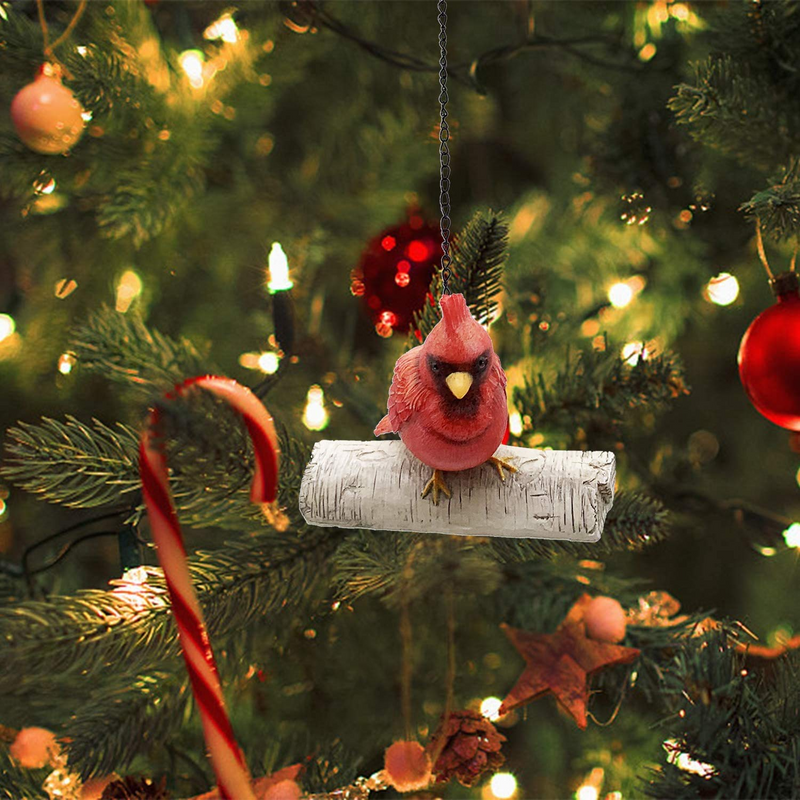 Cardinal Bird Hanging on a Tree Statue