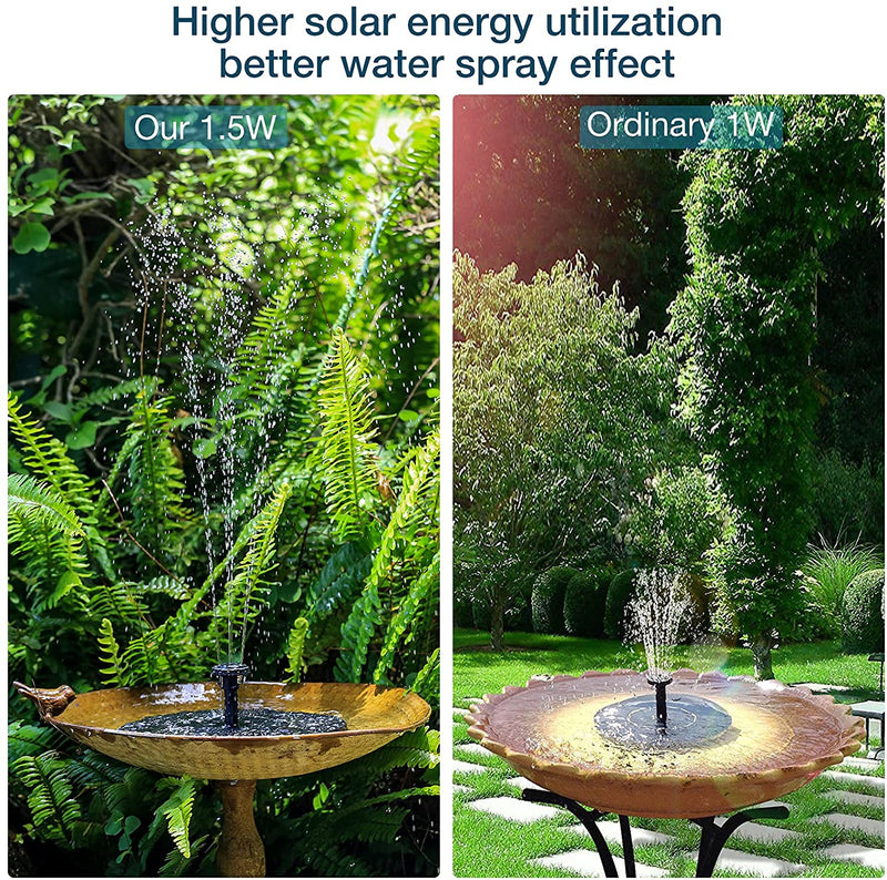 AISITIN 1.5W Solar Fountain Pump, newly upgraded with 6 nozzles solar bird bath fountain, suitable for ponds, gardens, bird baths, fish tanks, outdoor independent solar water pump floating fountains