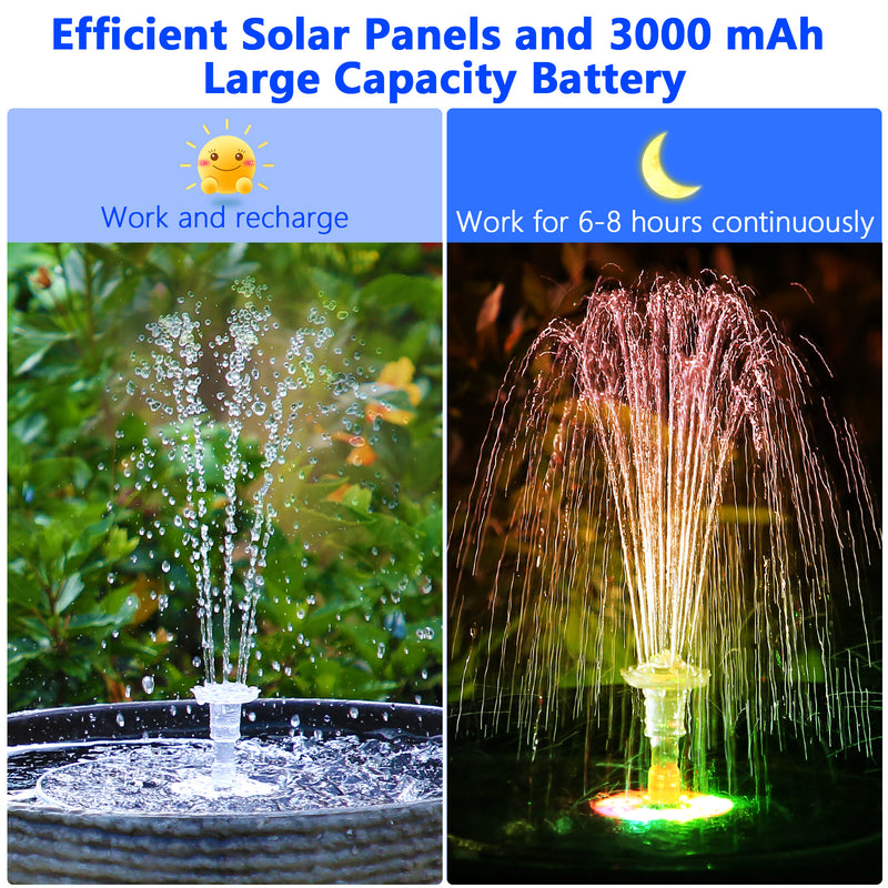 AISITIN 5.5W LED Solar Fountain, Solar Water Fountains with 3000mAh Battery 6 Nozzles, for Bird Bath, Garden and Outdoor,etc.