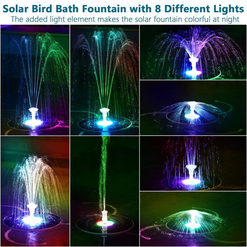 AISITIN 6.5W Solar Fountain Pump Built-in 5000mAh Battery, Solar Powered Water Fountain Pump with LED Lights for Pond, Garden