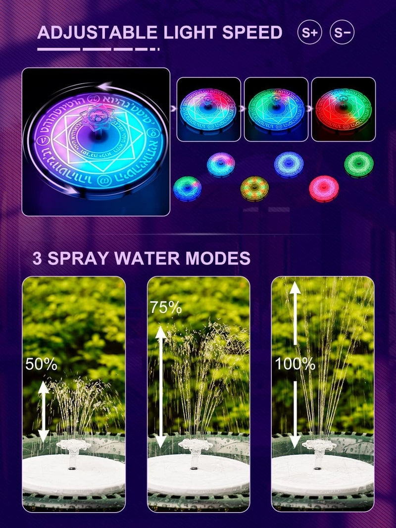 AISITIN LED RGB Floating Solar Fountain 5v 2.5w Water Fountains Solar Pump Pool Pond Colorful Lights Bird Bath Shower Fountain