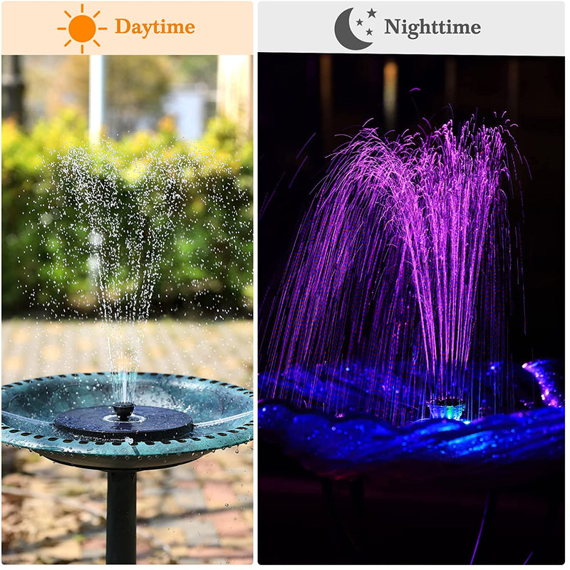 AISITIN Solar Fountain 5.5W with Color LED Light and 2000mAh Battery, 7 Nozzles Solar Bird Bath Fountain, for Outdoor, Garden