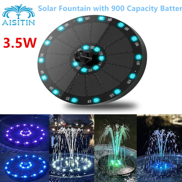 AISITIN Solar Fountain Pump for Bird Bath with 900 Capacity Battery, 3.5W Solar Water Fountain Pump with 8 Nozzles and Fixed Rod