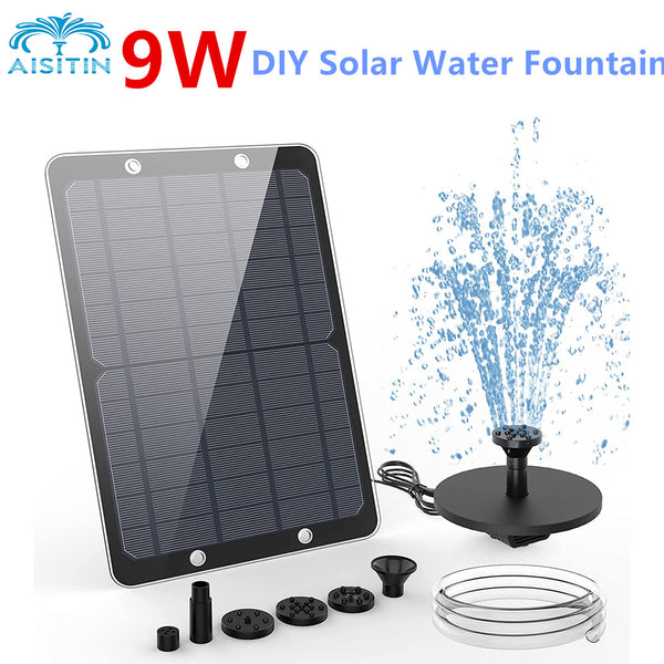 AISITIN Solar Fountion Pump 9W, DIY Solar Water Fountain for Garden,Solar Fountion Pump for Bird Bath with 4 Nozzles for Ponds