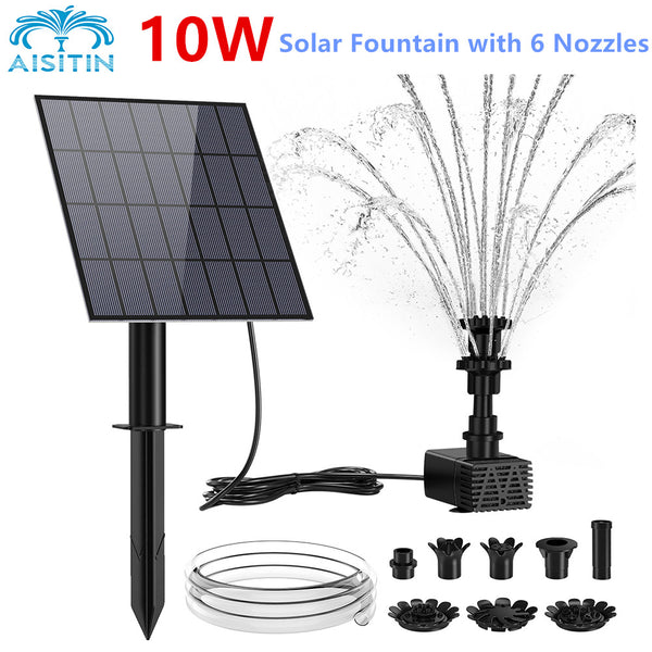 AISITIN Solar Water Pump Kit, 10W Solar Powered Water Fountain Pump with 6 Nozzles, DIY Water Feature Outdoor Fountain for Ponds
