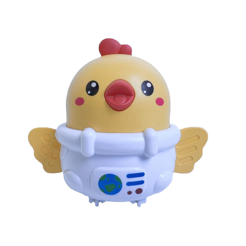 Children press small toys and inertial space chickens