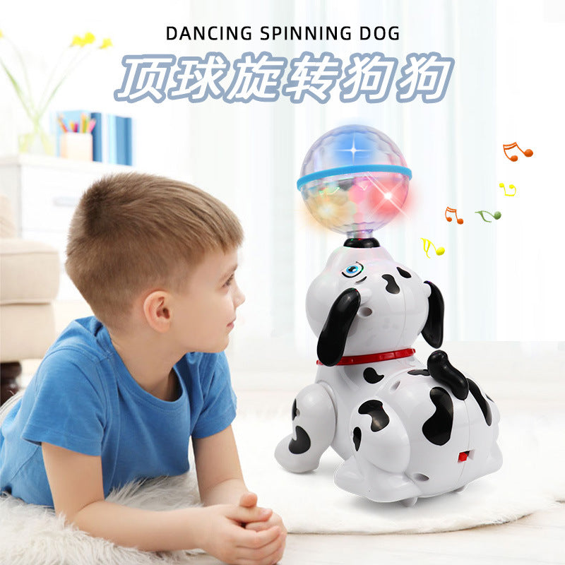 抖音网红同款儿童万向灯光音乐投影跳舞旋转顶球小狗电动玩具跨境