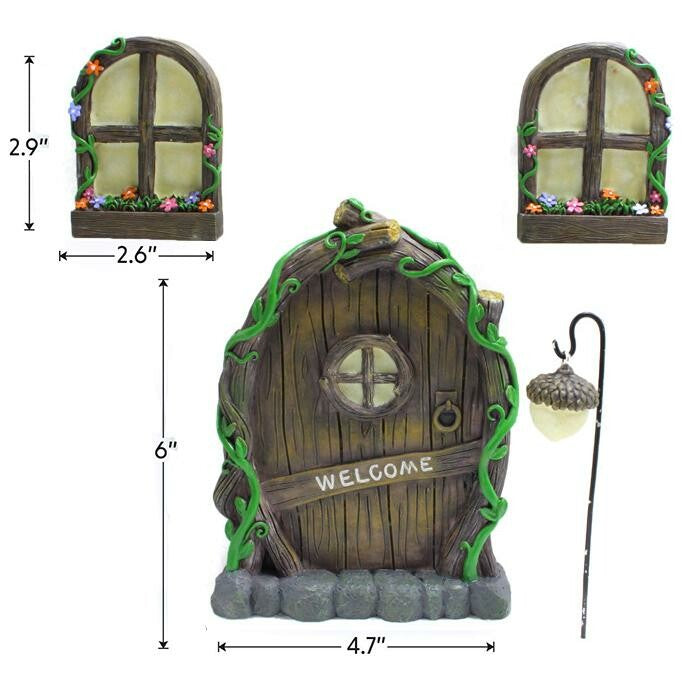 Fairy elf home door with Glowing Window and Lamp